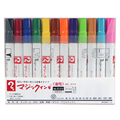 Magic Ink 500 Fine Tip 12-Marker Set Magic Ink M500C 12-Marker SetSet includes 12 colors of oil based marking pens. Features a fine 1mm to 1.5mm bullet tip. 
Suitable for writing on paper, cloth, leather, wood, ceramic, glass, plastic and rubber. Ink is refillable with Magic Ink Refills and nib is replaceable.

Also available in assorted colors and sets!