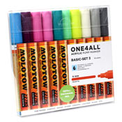 One4All 227HS Acrylic Basic 3 10-Marker Set One4All 227HS Acrylic Basic 3 10-Marker SetMolotow's 227 set includes 10 x ONE4ALL 227HS in a lush tropical color range. Each marker is equipped with the exchangeable 4mm Round-Tip. The set is packaged in a clear box with product information on the front and backside.

Included in this set:
1 x 230 Shock Blue
1 x 233 Purple Violet
1 x 231 Fuchsia Pink
1 x 232 Magenta
1 x 235 Turquoise
1 x 234 Calypso Middle
1 x 236 Poison Green
1 x 229 Nature White
1 x 237 Grey Blue Light
1 x 238 Grey Blue Dark
