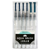 CraftWave Aqua Brush Pen Set - 6 pieces CraftWave Aqua Brush Pen Set - 6 pieces This value set of six squeezable water brushes contains one of each size of Craftwave Aqua Brushes: 01 Small Round, 02 Medium Round, 03 Large Round, 04 Small Flat, 07 Medium Flat, and 10 Large Flat. Set is packaged in a reusable plastic sleeve for easy storage.About Aqua Brush: Each of these brushes feature a refillable reservoir barrel, durable nylon bristles and a unique valve system for exceptional control. The Craftwave Aqua Brush was designed as a travel watercolor brush but can also be filled with ink, paint, dye and more! 