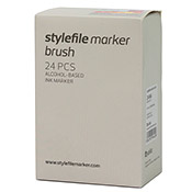 Stylefile Brush 24-Marker Main A Set Stylefile Brush 24-Marker Main A SetThis 24 piece Main Set A offers a sampling of Stylefile's iconic Brush Markers as well as a black marker and a colorless blender for creating crisp lines and smooth gradients. Stylefile markers are known for their pigment-rich ink, ideal for professional-grade drawings and illustrations. This set is a great introduction to Stylefile markers. This set is packaged in a durable acrylic box for storage and display. 

About these markers:
Stylefile markers are extremely versatile with both a firm wedge and a flexible brush tip for smooth application and crisp definition. Pair them with the Stylefile Black Book for the ultimate drawing session! Refillable. Xylene free.

Set includes: 
NG0 (Neutral Grey 0), NG1 (Neutral Grey 1), NG2 (Neutral Grey 2), NG3 (Neutral Grey 3), NG4 (Neutral Grey 4), NG5 (Neutral Grey 5), NG6 (Neutral Grey 6), NG7 (Neutral Grey 7), NG8 (Neutral Grey 8), NG9 (Neutral Grey 9), 118 (yellow ochre), 164 (Lemon Yellow), 172 (Marigold), 216 (Orange), 354 (Vivid Red), 362 (Carmine), 460 (Azales Purple), 466 (Deep Violet), 518 (Cerulean Blue), 552 (Cobalt Blue), 644 (Viridian), 652 (Vivid Green), 816 (Natural Oak), 900 (Black).