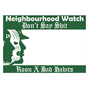 Neighborhood Watch - Eggshell Sticker Pack Neighborhood Watch - Eggshell Sticker PackThis limited-edition blank design is a collaboration between between Bad Habits and Roon. Bad Habit stickers are built to last with high-tack adhesive and UV-resistance rated for the Australian sun. 50pcs, 10x7cm.