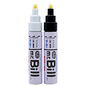 Mr Bill Jumbo Bullet Marker Mr Bill Jumbo Bullet MarkerNew to the United States Market!  mr. Bill Jumbo markers are filled with industrial-strength Xylene-based ink and equipped with a thick 4mm bullet nib. mr. Bill is great for a variety of surfaces including metal, glass, canvas, and more.  Imported from Japan exclusively by Art Primo. Recommended refill: Marsh T-Grade 