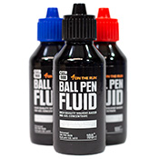 OTR 988 Ball Pen Fluid Ink Concentrate OTR 988 Ball Pen Fluid Ink ConcentrateThis HIGHLY concentrated ink-gel is unlike anything else we've seen before! Ball Pen Fluid Ink is never to be used alone; instead, mix it with your favorite paint or correction fluid to create a staining formula. Ball Pen Fluid can also be mixed with traditional alcohol-based inks to intensify their opacity and buff resistance. Alcohol-based, 100ml/3.4oz. AP Tip: Use this product sparingly and mix with restraint- too much Ball Pen can lead to longer dry times. We recommend using no more than 10% BPF in any mix.