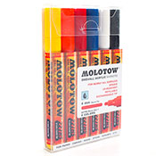 One4All 227HS Acrylic Basic 1 6-Marker Set One4All 227HS Acrylic Basic 1 6-Marker SetThis Basic-1 set includes the six best-selling shades of Molotow's One4All 227HS acrylic markers. Perfect for new artists or experienced creatives restocking their hoard! Molotow 227 Markers are equipped with a durable, replaceable 4mm round bullet style nib. Refillable. Imported.
Included in this set:
1 x 006 Zinc Yellow 
1 x 085 DARE Orange
1 x 013 Traffic Red 
1 x 204 True Blue 
1 x 160 Signal White 
1 x 180 Signal Black
