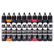 Molotow GRAFX Aqua 30ml Refill Ink Molotow GRAFX Aqua 30ml Refill Ink
The Molotow GRAFX Aqua marker system is a water based, food-safe ink that is similar to watercolor paint. This 30ml (1oz) refill ink is designed to refill Molotow Grafx Aqua markers, Aqua Twin, and Calligrafx Sofliners, but it can be used by itself, with a brush, or other applicators. This ink is safe for use around children and is great for blackbooks, sketching or fine art. 

Watch the Art Primo Youtube Channel Video Review


MAIN FEATURES
Water-based
Excellent UV Resistance
Odorless
Safe for the environment
 Food-based colorants approved for any age (EN 71-3, ASTM D-4236)
24 color shades 
Also availble in Fluorescent colors






