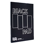 Art Primo Black Pad  Art Primo Black Pad 8.27x11.70 32 Opaque Black Pages, Soft Cover with cardboard backing.       ON SALE! Due to issues with the glue on the binding the cover may not be attached. This item is temporarily attached together with PVA, an archival glue that holds the papers in place for easy tear away. Still a great product and an AMAZING reduced price! The Black Pad is a sick little note pad with 32 bleed proof                                                                                                                                                                                           black pages. Perfect for sketching with opaque markers like the Molotow One4all and AP metal Tip Squeezers. Our faves are the Silver AP Metal Tip, Silver Molotow 1mm Grafx & the White Molotow 127. This book is perfect for doodling, practicing tags & writing your diatribes. Rise Above the average sketch pad at your TV Party tonight!    Blackpad pages are lightly bound/glued to easily pull off spine.