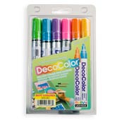DecoColor 6pc. Hot Color Set DecoColor 6pc. Hot Color Set
Permanently cover nearly any surface with these Broad Point opaque paint markers. Brilliant color is lightfast and weatherproof.
Colors include: Yellow, Orange, Rosemarie, Hot Purple, Light Blue, and Light Green.AP Tip:
If you dig these hot colors, make sure you pick up the Deco Primary Set to balance your collection. 
