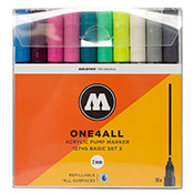 One4All 127HS Acrylic Basic 3 10-Marker Set One4All 127HS Acrylic Basic 3 10-Marker SetMolotow's 127 set includes 10 x ONE4ALL 127HS in the NEW color range. Each marker is equipped with the exchangeable 2mm Round-Tip. The set is packaged in a clear box with product information on the front and backside.

Color Listing;
1 x 230 Shock Blue
1 x 233 Purple Violet
1 x 231 Fuchsia Pink
1 x 232 Magenta
1 x 235 Turquoise
1 x 234 Calypso Middle
1 x 236 Poison Green
1 x 229 Nature White
1 x 237 Grey Blue Light
1 x 238 Grey Blue Dark