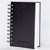 Art Primo Spiral Bound Blackbook 4x6 Art Primo Spiral Bound Blackbook 4x6Your favorite AP Blackbook has been reimagined with a spiral spine and heavier-weight, bright white paper to minimize bleeding and provide a clean background for sketching, illustrating, piecing with even your juiciest markers. Many artists prefer spiral-bound books for drawing because they can be opened to create a fully flat surface- try one to find your new favorite journal. Acid free. Hardback, 4x6". 