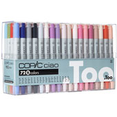 Copic Ciao 72-Marker Set B Copic Ciao 72-Marker Set BMarkers made by Copic have two durable polyester nibs - a Super Brush on one end and a Medium Broad nib on the other. The markers are low-odor, and can be used on paper, wood, fabric, plastics, leather, and more. Perfect for beginning sketch artists.       