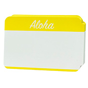 ALOHA International Blank Stickers ALOHA International Blank Stickers Spread a little ALOHA with this Hawaii inspired edition of our  International Hello series! This tropical set of paper-front stickers is printed in pineapple yellow and backed with industrial-strength adhesive. 100pcs per pack. Made with pride in the US of A.