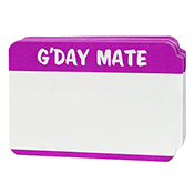 GDAY MATE International Blank Stickers GDAY MATE International Blank Stickers Greet your friends from with around the world with our International Hello series of stickers! This set of paper-front stickers is straight from the outback with a violet print and backed with industrial-strength adhesive. 100pcs per pack. Made with pride in the US of A.