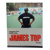 James Top: My Life Autobiography  James Top: My Life Autobiography New! Ships with a handmade James Top sticker. This autobiographical work documents the artists progress from trains to the Graffiti Hall of Fame and offers enlightening insights to the true birth of NYC graffiti culture. A fascinating read that is especially pertinent in our times. First edition. 90 pages with full-color, never before seen pics. From the publisher: James Top grew up a warrior in East New York, where fighting for survival in the projects was not a choice but an everyday reality. Armed with a can of spray paint, he created a new identity for himself: JEE2. Tagging tirelessly on doors, windows and walls eventually led to another iteration of his true self: JAMES TOP.  As James, he has built a legacy of iconic art exploring race, societal perception and the story of the black man in society. 