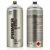 Montana Primer Spray: Aluminum T2450 Montana Primer Spray: Aluminum T2450The Montana PRIMER 400ml - ALUMINIUM T2450 creates a neutral surface on aluminium in preparation for further coating with acrylic, NC (nitro-combi) or synthetic-based lacquers. With built-in properties to resist against flaking and cracking on aluminium, the ALUMINIUM PRIMER is light grey in color with a matt finish that will give your aluminium coatings the longest possible lifespan with the highest aesthetic results. Applying ALUMINIUM PRIMER promotes premium adhesion to your artwork, objects or D.I.Y projects for the application of Montana GOLD, Montana BLACK, Montana WHITE, Montana TECH, and EFFECT coatings. With limitations, the ALUMINIUM PRIMER can also offer similar protection on copper and zinc. For best results pre-sand surfaces with fine sandpaper and ensure that your surface is clean, dry and free of all dust and oils before application. Further coating is also possible with the Montana TECH, EFFECT, and Montana Cans color ranges. Smooth, even application is effortless thanks to its medium pressure and Montana FLAT JET CAP Medium, which comes standard on the can. For further application caps, why not try others from the FLAT JET cap range. We suggest trialing on a non-visible area of your material to test for compatibility.