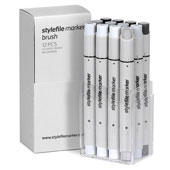 Stylefile Brush 12-Marker Neutral Grey Set Stylefile Brush 12-Marker Neutral Grey Set: SFSBR12NGThis twelve piece Neutral Grey Set contains a range of ten neutral toned grey shades, a black marker, and a colorless blender for creating flawless greyscale drawings and illustrations in natural, subtle tones. Stylefile markers are extremely versatile with both a firm wedge and a flexible brush tip for smooth application and crisp definition. Pair them with the Stylefile Black Book for the ultimate drawing session! Refillable. Xylene free. 




