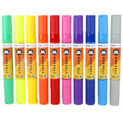 Molotow Twin One4All Acrylic Marker  Molotow Twin One4All Acrylic Marker   The   Dual Twin Marker is 2 markers in 1! It offers both The  and The  on a single marker. This makes it ideal for seamless outlining, filling, and drawing in a compact travel size. Comes fully loaded with the ever popular acrylic One4All High Solid paint.   Refillable with replaceable nibs. Imported.     About One4All Markers and refills:  High Solid is a highly pigmented, ready to use acrylic water-based paint. One4All can be diluted with water for translucent effects or with acetone for permanence on leather surfaces. It is high-covering, quick-drying. It is 100% UV- and weather-resistant suitable for indoor and outdoor applications. All colors are can be mixed for custom colors and can be used with a a brush, airbrush, other  and more. One4All is the most universal paint on the market.        