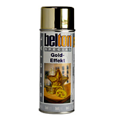 Belton Special Gold Belton Special GoldBelton Special is the ultimate metal-effect spray paint, offering an a mirror-like shine with intense concentration of metallic pigments and a fast-drying formula. Appreciated by professionals, crafters, automotive enthusiasts and and artists alike, Special adds a shiny, polished finish on various surfaces, including glass, metal, wood, plastics, polystyrene, stone, clay, ceramics, bone, and more. Belton Special is wear-resistant but will maintain the highest shine on objects kept indoors. Imported from Germany.  AP Tip: Some clear coats may dull the shine of this unique paint. Before clear-coating your project, we recommend a patch test to determine paint compatibility. 