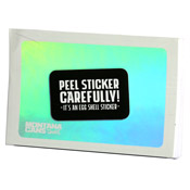 Montana Hologram Eggshell Blank 50-Sticker Pack  Montana Hologram Eggshell Pack 50-Sticker Pack  These  Montana stickers are holographic and guaranteed to crackle like an eggshell if removal is attempted after application. Perfect for leaving a lasting impression that shines day and night! Each pack contains fifty blank slaps. Stickers measure 120mmx70mm. 
