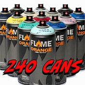 Flame Orange High Pressure 240-Can Pack Flame Orange High Pressure 240-Can PackSave over $300 on your can restock with our Flame Orange 240 Can Pack! This pack contains forty cases of our best selling assorted colors as well as thirty assorted caps. Please note that we hand select the cans included in the Muralist Pack to include a range of colors based on popularity and availability. Sorry, we are not able to honor requests or subs. 

In this pack:
240x 400ml Flame Orange Cans*
30x Assorted Caps
Art Primo tote and stickers

