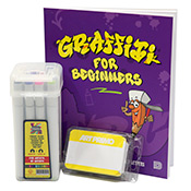 Graffiti for Beginners Starter Pack Graffiti for Beginners Starter PackWhether you're new to graffiti or just interested in brushing up on your lettering game- this Graffiti Starter Pack is made for you! Touted as the "fundamental guide to mastering the alphabet with style and grace", the "how-to" Graffiti for Beginners guide simplifies classic letter-strokes and composition, then walks you through the writing process. To help you take it to the next level, we've added a full SKETCHY Marker and a pack of our best-selling Art Primo blank slaps.  Makes a great gift for writers of all ages.    Pack includes:   1x Graffiti for Beginners soft-bound book  1x SKETCHY 12-Marker Twin Set  1x AP New Classic 100pc Blank Slaps (assorted colors)