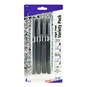 Pentel Sign Pen Variety Pack Pentel Sign Pen Variety PackThis pack of four black water-based ink pens from Pentel features a range of sizes of fiber nibs ideal for a wide range of techniques. 
Included in this value set:
1 x Porous Point Pigment Ink ideal for sketching, blackbooking and drawing 
1 x Brush Tip Pen with Water Based Dye Ink ideal for feathering, cross-hatching, outlining, calligraphy and detail work
1 x Porous Point Water Based Dye Ink ideal for general writing, doodling, and illustrating
1 x Mirco Brush Tip Water Based Dye Ink with Individual Bristles ideal for hand-lettering, calligraphy, sign painting and extra fine detail work