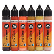 MOLOTOW ONE4ALL 30ml Refill Character Set MOLOTOW ONE4ALL 30ml Refill Character Set  This value set of One4All refills contains a range of earthy, skin tone inspired shades. Shake well before use.  Included in this set:  1 x 092 Hazelnut Brown  1 x 010 Lobster  1 x 208 Ocher Brown Light  1 x 009 Sahara Beige Pastel  1 x 117 Peach Pastel  1 x 207 Skin Pastel