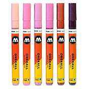 One4All 127HS Marker Set - PINK 6pc  The Pink 6er Set includes six One4All Acrylic Markers equipped with 2mm round, bullet-style nibs in a range of rose and magenta shades. Molotow Markers are refillable with replaceable nibs.Included in this set:  1 x Coral  1 x Raspberry Red  1 x Neon Pink   1 x Fuchsia Pink  1 x Magenta  1 x Purple Violet