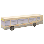 3D Paper Bus: #626 Bus 09 O 3D Paper Trains: #626 Bus 09 OBuild your own bus with this printed, heavyweight foldable model!  Bus #626 is primarily a light vanilla with many windows and a red pinstripe. 
Assembled size measures approx 7" x 1.5" x 2"Printed on 11.5" x 6" cardstock. Ships flat and perforated- punch out the design, fold it and insert the tabs to hold. Great for practicing miniature throwies and fills!