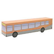 3D Paper Bus: #628 Bus 09 R 3D Paper Bus: #628 Bus 09 R Build your own bus with this printed, heavyweight foldable model! Bus #628 is primarily a pastel orange with lots of windows and a red pinstripe. Ships flat and perforated- simply punch out the design, fold it and insert the tabs to hold. Great for practicing miniature throwies and fills! Assembled size measures approx 7x1.5x2". 