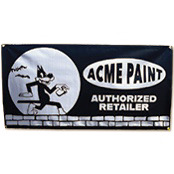 ACME Authorized Retailer Vinyl Banner ACME Authorized Retailer Vinyl BannerThis sturdy vinyl banner proudly declares your shop ACME official! Perfect for hanging in the window, at a festival, or anywhere you want to shout your favorite brand. ACME Banner measures 24x48" with finished edges and grommets for easy hanging. 13oz.