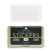 Egg Shell Sticker Pack Clear Line Border  Egg Shell Sticker Pack Clear Line Border Your tags will CLEARLY stand out with this innovative sticker design from Eggshell Sticker Company in Hong Kong! Clear Line Border Stickers are matte, translucent material with a white border. 
Eggshell Brand blank stickers are packaged in egg-carton inspired cardboard boxes and feature EZ-peel edges. Stickers measure approximately 10 x 6cm (3.93 x 2.36in). 50pcs.

