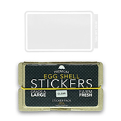 Egg Shell Sticker Pack Clear Line Border  Egg Shell Sticker Pack Clear Line Border Your tags will CLEARLY stand out with this innovative sticker design from Eggshell Sticker Company in Hong Kong! Clear Line Border Stickers are matte, translucent material with a white border.   Eggshell Brand blank stickers are packaged in egg-carton inspired cardboard boxes and feature EZ-peel edges. Stickers measure approximately 10 x 6cm (3.93 x 2.36in). 50pcs.        