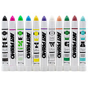 Art Primo Solid Paint Marker Art Primo Solid Paint Marker
All hail the King of Streakers! The Art Primo Solid Paint Marker offers unsurpassed permanence, fade resistance, and a buttery smooth texture. This cult-favorite graffiti marker glides across all surfaces, regardless of weather and temperature. Designed for graffiti artists, by graffiti artists. Also available in metallic Silver and shiny Gold.Please note: Some Orange Solids from recent batches may have freckles of concentrated pigment on the surface. This will not impact product performance.  

