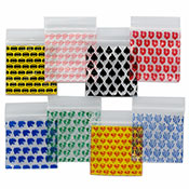 Cap Bags - Assorted 20 Pack Cap Bags - Assorted 20 Pack  These mini-bags are perfectly sized to hold ten NY Fats, Legos, or other small caps and are printed with various patterns. Resealable zip-top plastic bag. Pack of 20.