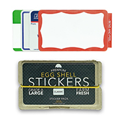 Egg Shell Classic Mixed Sticker Pack Egg Shell Classic Mixed Sticker PackThis pack includes an assortment of Egg Shell's best-selling designs. 80pcs.     Egg Shell Stickers are not your regular vinyl or paper stickers. While their adhesive is aggressive, the material is what makes it unique. Upon removal the material will tear into thin strips making it hard to pull the entire sticker completely off. Made in Hong Kong, imported.       Contents Include Approximately:    20x Blue Border Blank Egg Shell Stickers    20x "Hello My name Is" Green Egg Shell Stickers    20x Red Border Wavy Shell Stickers    20x Priority Mail Egg Shell Stickers                      