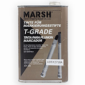 Marsh T Grade Ink Quarts Marsh T Grade Ink Quarts  The Infamous T-Grade ink! This listing is for unused, deadstock aluminum quarts of the original T-Grade production. T-Grade is a Xylene-based ink for creating marks on any surface: paper, wood, cardboard, metal, and glass. Dries quickly; smear-proof and water-proof. 946ml. For professional use only, keep out of reach of children. Sorry, this product can only be shipped in the continental US (lower 48) + Canada. Ground shipping only.     Do you already have an applicator? Check out the  or The                       