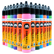 Molotow One4All 30ml Acrylic Refill Paint Molotow One4All 30ml Acrylic Refill PaintMolotow's One4All High Solid Paint is a highly pigmented acrylic-hybrid paint with a smooth consistency and high flow texture. One4All's innovative formula can be blended and mixed for an endless array of shades or easily thinned with water for airbrush application. Highly lightfast and durable as well as odorless. Safe for all ages. Imported from Germany. 
More than just a marker refill: In the years since we've launched One4All 30ml refills at Art Primo, the product has evolved far beyond being used just for markers. One4All paint works as well with brushes on canvas as it does on a sketchbook page. Try using One4All on leather jackets, glass, shoes, metal signs, in blackbooks, and more. It is truly One paint for All surfaces!
Year after year, One4All is an  Art Primo Staff Pick!



















 
















