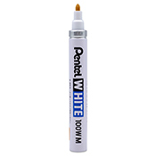 Pentel White Medium 100W-M Pentel White Medium 100W-MNew! The Pentel White 100W-M marker contains the same permanent, opaque white paint as the Pentel 100W, but features a slimmer body and a classic 4mm bullet nib. Shake well, then use this reliable pump-action marker to leave permanent white markings on glass, metal, plastic