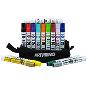 AP Solid Spectrum Set AP Solid Spectrum SetHow solid is your crew? This deluxe marker pack contains fourteen markers: one of each Art Primo Solid Paint Marker, from classic Black and White to our newest Ruby Red and Aqua. We've even included metallic Gold and shiny Silver! The AP Solid Spectrum Set is packaged in our embroidered Art Primo Marker Pouch. Treat yourself and save! $80 value, yours for $69.99. Included in this set:1x AP Solid in White  1x " Black1x " Yellow1x " Orange1x " Red 1x " Ruby Red 1x " Magenta 1x " Purple  1x " Blue 1x " Aqua  1x " Green 1x " Neon Green 1x " Silver 1x " Gold 1x Art Primo Zip Top Marker Pouch