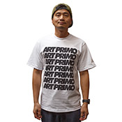 AP Logo Boxy Tee Shirt This heavyweight, 100% cotton tee has a boxy cut and a repeating Art Primo logo print in black. Hits at the waist- for more length, size up. Printed with pride in Seattle. 